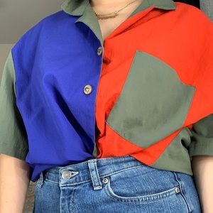 Multi color green red blue button up